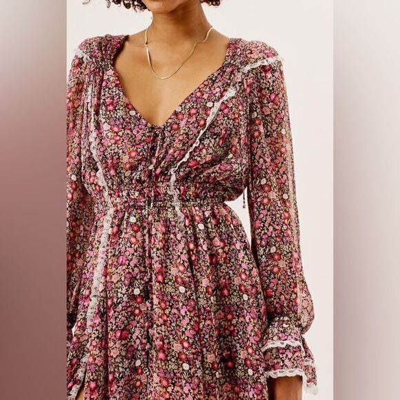 For Love & Lemons Grace Mini Pink Dress Floral Lace Size S - Picture 5 of 11